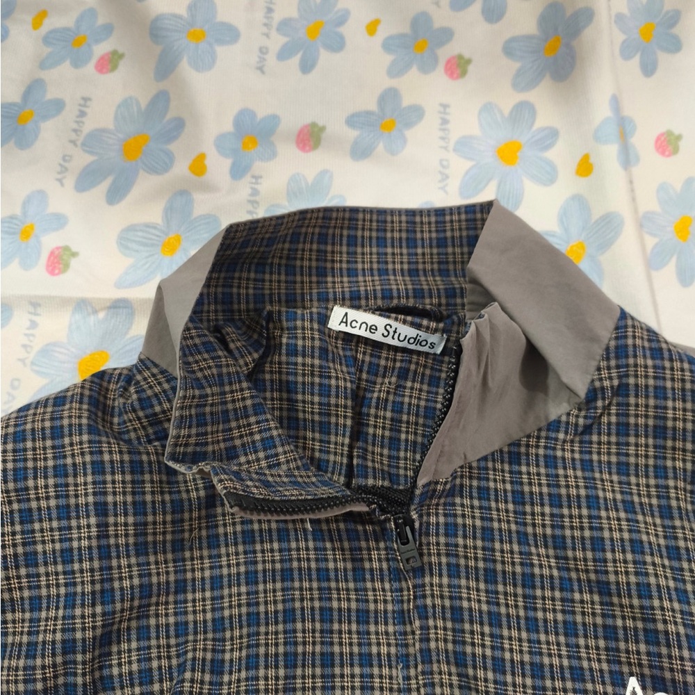 Acne Studios Stockholm 1996 Plaid Pullover Jacket in Navy & Gray - Picture 2 of 9